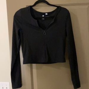 Black crop long sleeve top